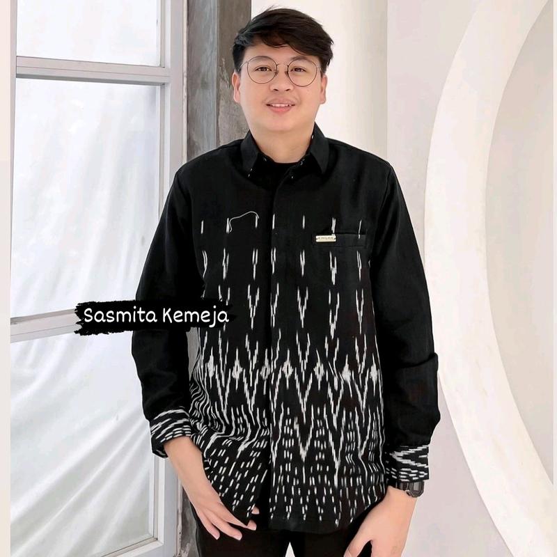 Tenun Outfit Baju Couple Lebaran Model Dress/Gamis & Kemeja Panjang Pasangan Sarimbit Keluarga Muslim Suami Istri Warna Black Hitam Cocok untuk Pesta Kondangan / Lamaran Terbaru 2025 brukat  elegant 3