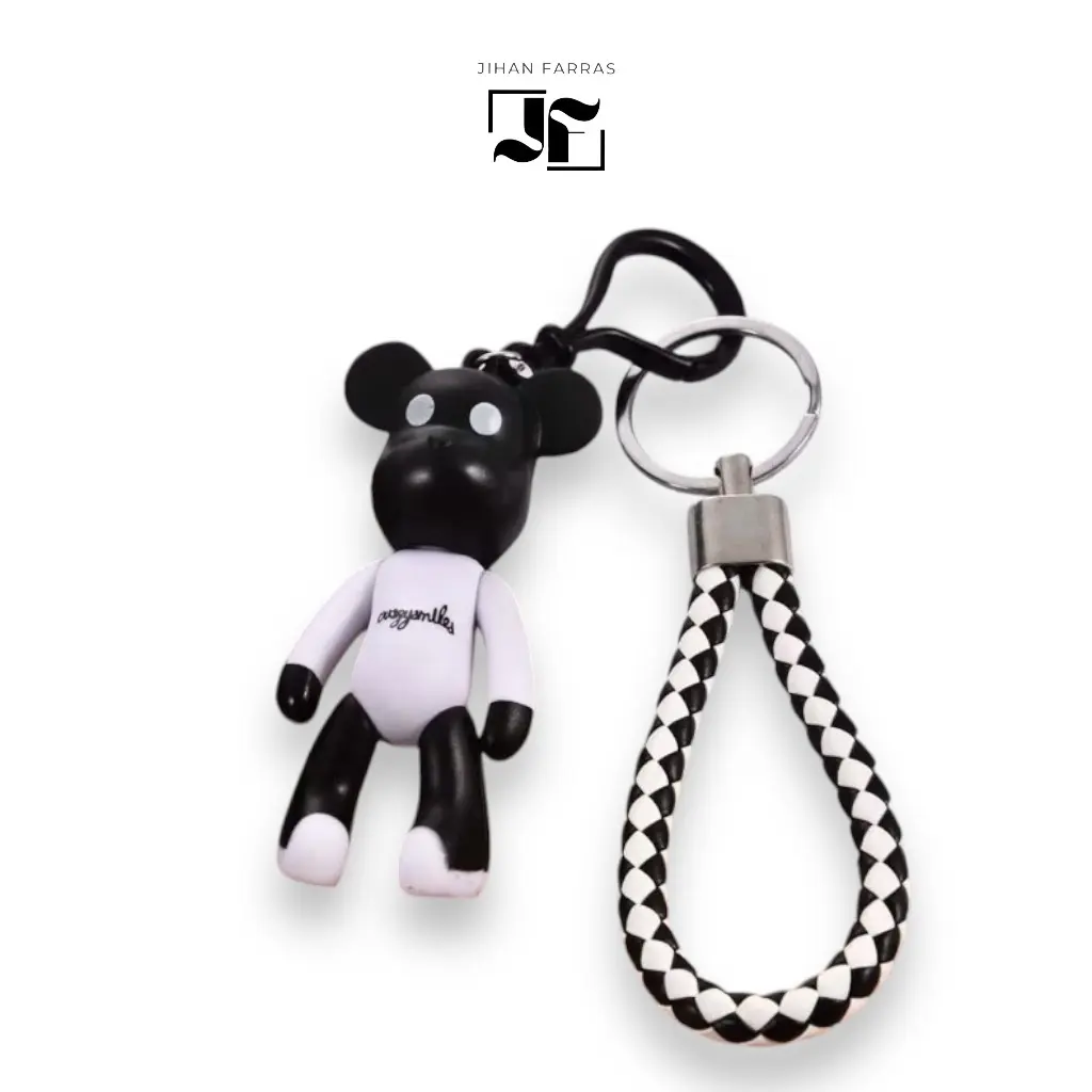 Aksesoris Tas Wanita Gantungan Boneka Bear Hitam Putih 3D bandol