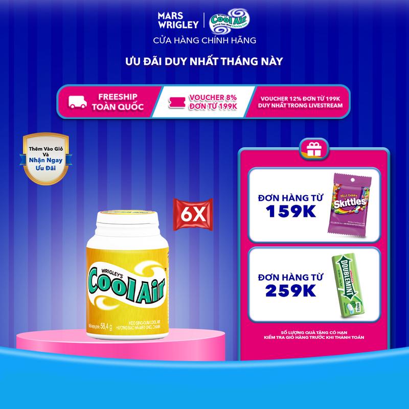 Combo 6 hũ Kẹo sing-gum Cool Air hương bạc hà - mật ong hũ 38 viên