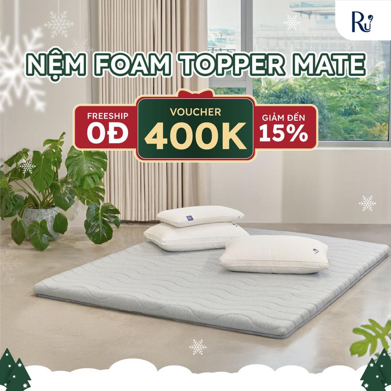   VOUCHER 20%  Nệm Foam Topper Mate Ru9 Trải Sàn Cao Cấp - Màu Xám | Lớp Foam Nâng Đỡ | 5 Kích Thước | 07 Ngày 1 Đổi 1 