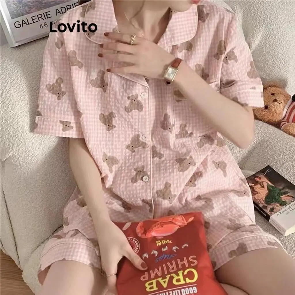 Lovito Casual Cartoon Button Pama Set for Women LNE49328