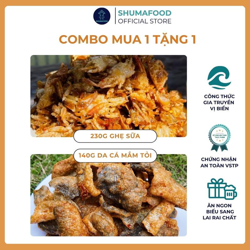   Mua 1 tặng 1  Mua 230g Khô Ghẹ sữa chiên giòn tặng 140g khô Da Cá mắm tỏi thơm ngon ShumaFood Snack ăn vặt 