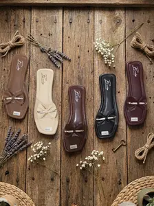 B'MALSSS Sandal Wanita Dewasa - Sandal Flat - Sandal Flat Mika Kotak Pita - Sandal Simpel - Sandal Nyaman Digunakan Sehari hari