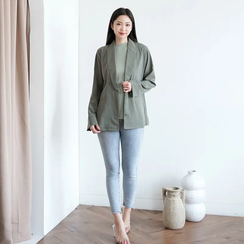 JENNA Blazer Outer x MSD-Blazer outer hijab katun linen flowy korean Style kerja casual Nyaman Santai Tangan Panjang Wanita 0