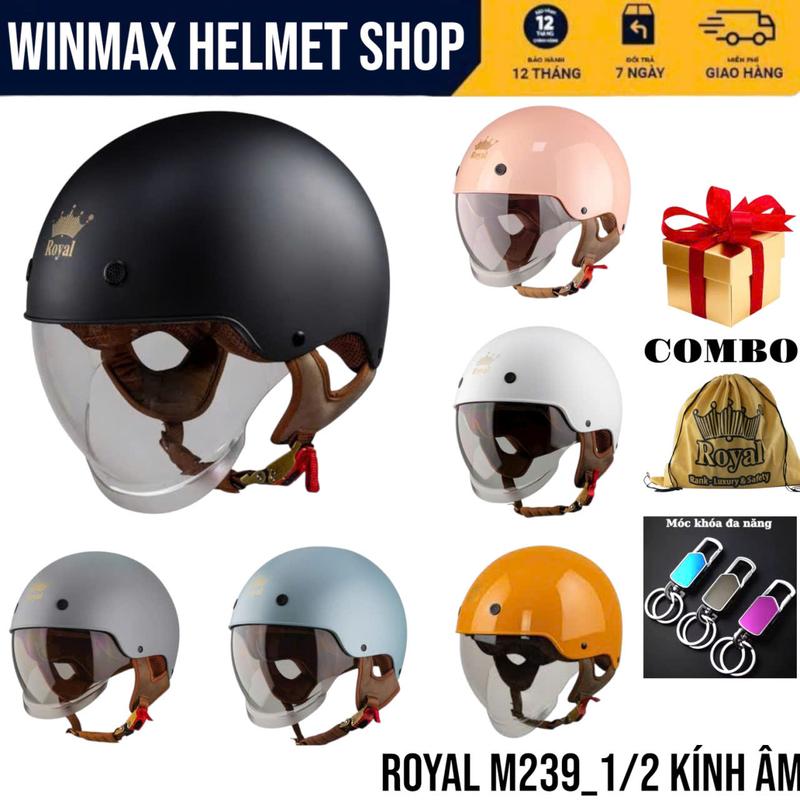 Royal M239_1/2 Kính Âm - Mũ Bảo Hiểm ROYAL M239 1/2 Đầu Xe Máy Kính Âm Thương Hiệu Royal Helmet Bảo Hành 12 Tháng Full Túi Thùng Tai Mèo Cute Size M L XL XXL