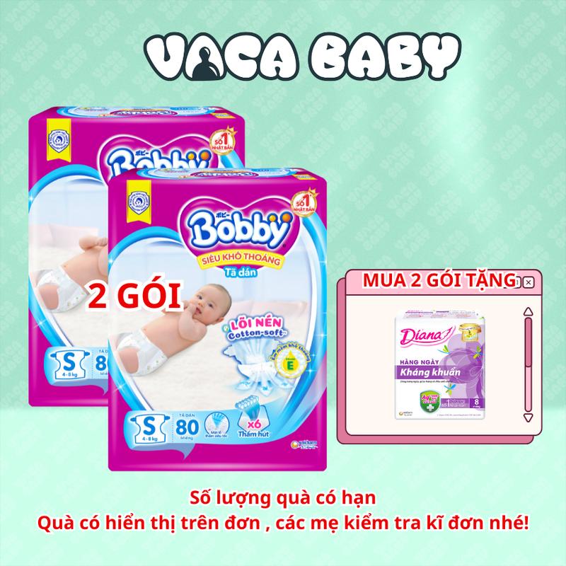 (CÓ QUÀ TẶNG) Combo 2 Gói Tã Dán Bobby size S80/ M76/ L68/ XL62/ XXL56 miếng