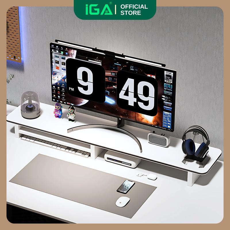  GA35 - Kệ màn hình máy tính 1m2 kèm ngăn phụ kệ laptop gỗ decor bàn làm việc bàn học IGA 