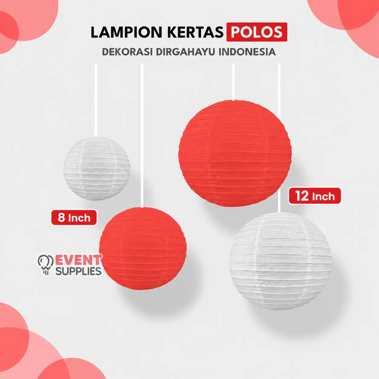 Lampion Kertas 1 Warna Gantung  Merah Putih / Lampion Outdoor Merah Putih Dekorasi 17 Agustus Lampion