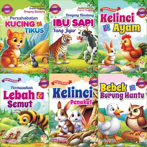 Paket 6 PCS Buku Cerita Binatang Bergambar Full Colour (Kucing dan Tikus, ibu sapi yg jujur, kelinci dan ayam, lebah dan semut kelinci penakut, bebek dan burung hantu)
