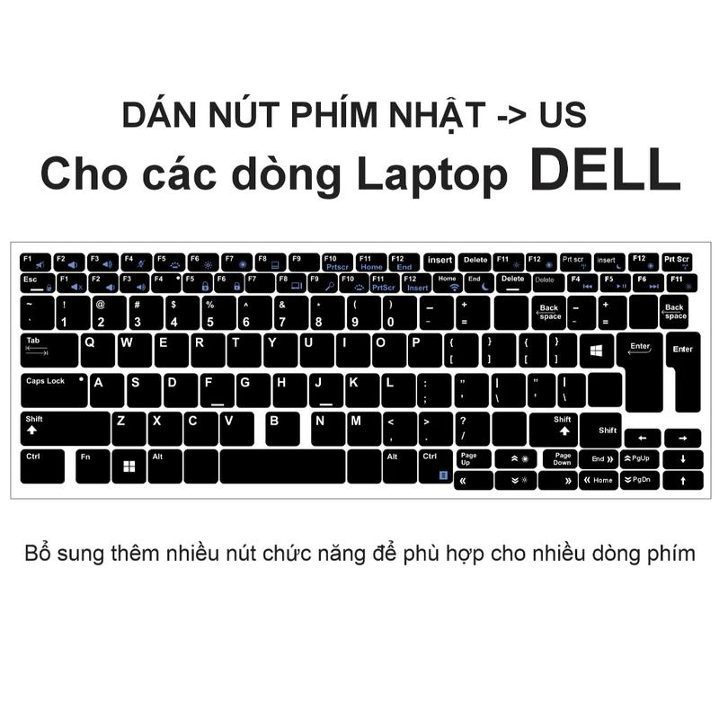 Miếng dán nút phím Nhật -> US dành cho bàn phím Laptop Dell Nhật đã cắt sẵn