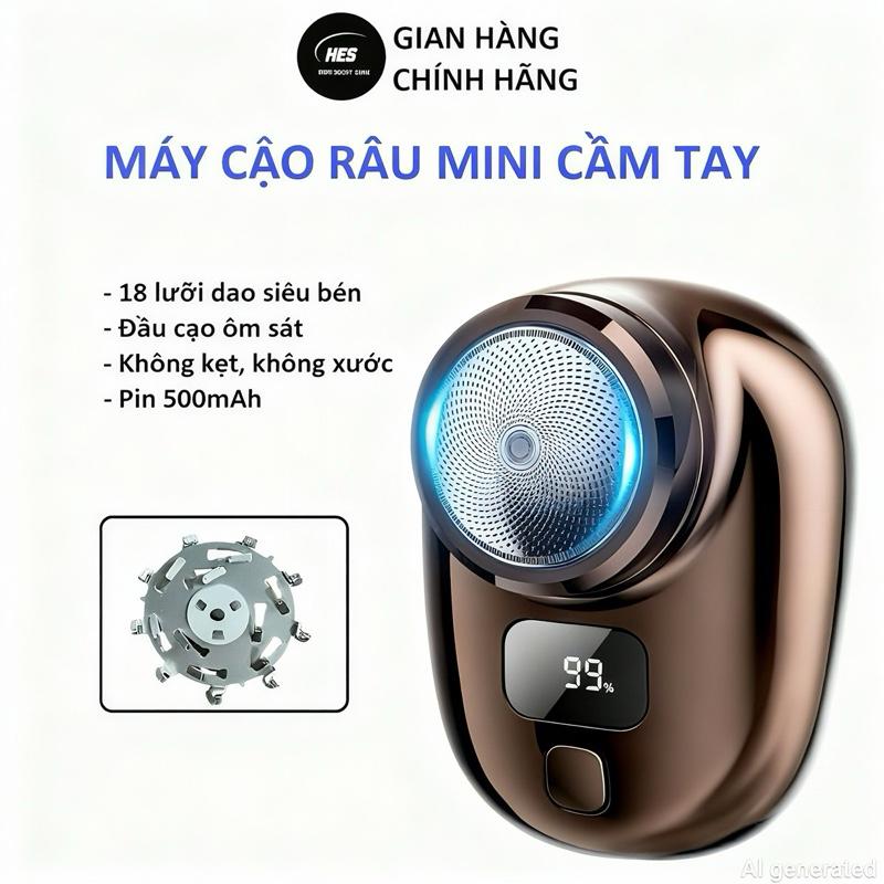 HES Máy Cạo Râu Cầm Tay Mini Tích Điện 18 Lưỡi Dao Siêu Bén Pin 500mAh Dùng Lâu Dài Thiết Kế Nhỏ Gọn Không Kẹt Không Xước