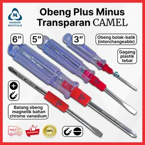 Obeng Bolak Balik Plus Minus Transparan CAMEL Magnetik Chrome Vanadium Kuat Awet - Obeng Interchangeable 3" 5" 6" Inch