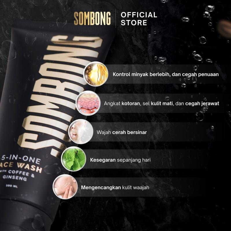 Sombong 5-in-1 Face Wash / sabun muka with Coffee & Ginseng Sabun Pembersih Wajah Pria 100 ml 2