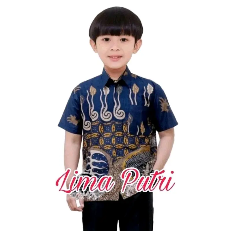 Baju Batik Anak  Laki-Laki Umur 1 2 3 4 5 6 7 8 9 10 11 12 tahun Kemeja Hem Batik Anak Cowok Motif Melodi Navy Best Seller 0
