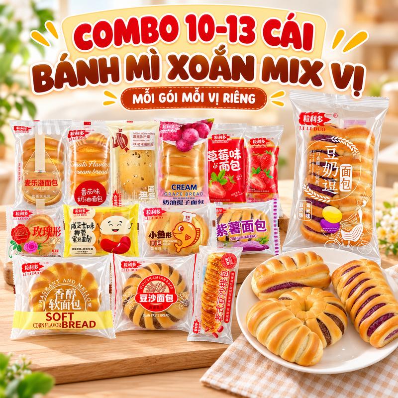 Combo 10–13 Bánh Mì Mix Vị – Nhiều Loại Bánh Ngon, Tiện Lợi Ăn Sáng & Ăn Vặt