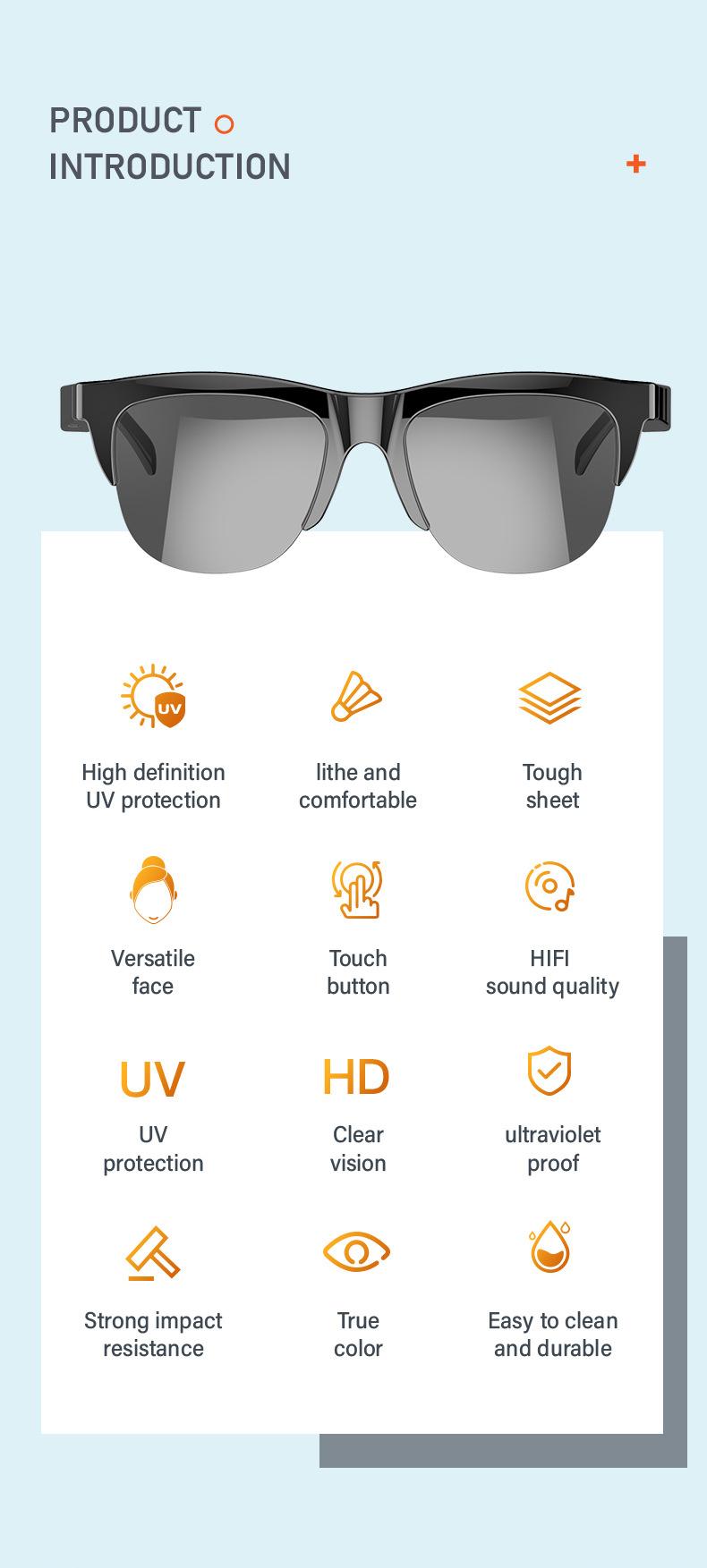 Product Introduction of Bluetooth Smart Glasses Anti-UV Sunglasses Fashion Glasses 1