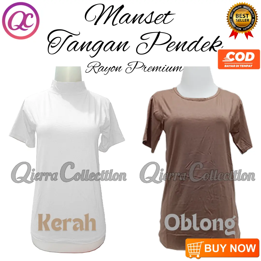 Manset tangan pendek Kerah dan Oblong wanita Manset  cewek Manset lengan pendek Manset O neck bahan Rayon adem nyaman anit gerah Kaos Tebal Polos Hitam Oblong Dalaman Panjang Baju