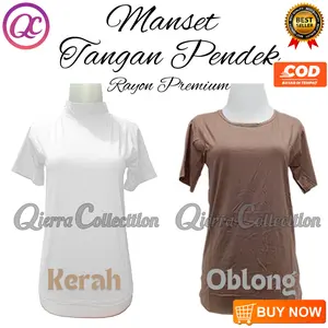 Manset tangan pendek Kerah dan Oblong wanita Manset  cewek Manset lengan pendek Manset O neck bahan Rayon adem nyaman anit gerah Kaos Tebal Polos Hitam Oblong Dalaman Panjang Baju