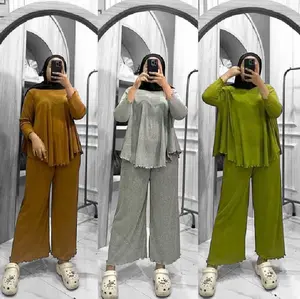 Setelan Wanita Atachi Oneset Rib Knit Set Atasan Lengan Panjang Celana Panjang Terbaru Model Stylish Kekinian Terlaris
