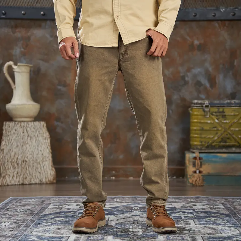 MÃ số 033, Quần Jean Nam, Dáng Hơi Suông, Denim Không Co Giãn, Màu Nâu, Phong Cách Vintage 2