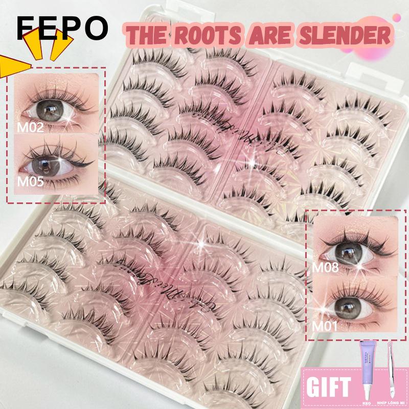 FEPO Set 20 Cặp Lông Mi Giả 12-14mm Tự Nhiên Có Thể Tái Sử Món quà miễn phí Keo dán lông mi + nhíp