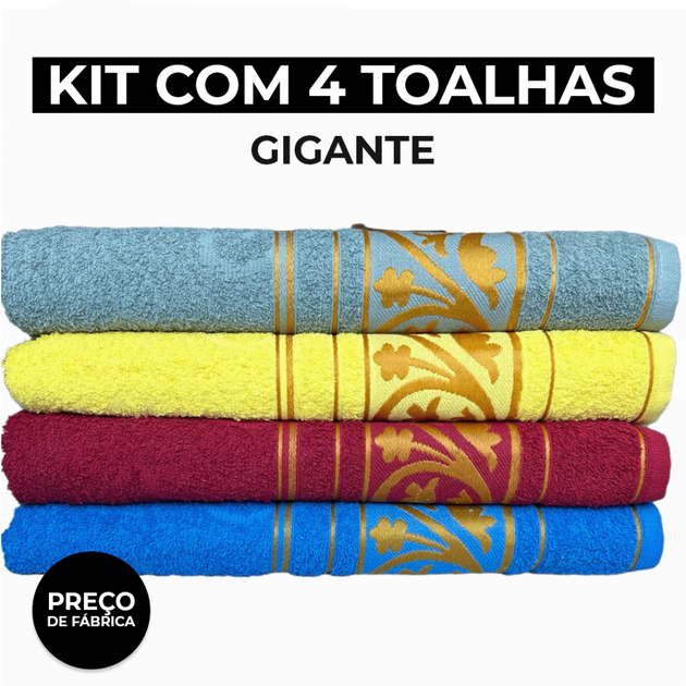 Kit Jogo 4 Toalha De Banho Gigante Grossa 100% Algodão Macia