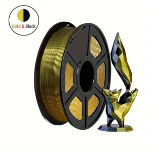 Silk Dual Color PLA Filament 3D Printer 1.75mm +/- 0.03mm, Bicolor Filament Two Tone PLA 250G(0.55lbs), Black Gold