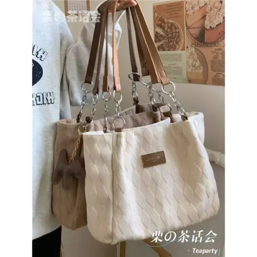 TBS6005 - Quilted Tote Bag Tas Bahu Kekinian Korean Style + Gantungan Boneka Anjing Lucu