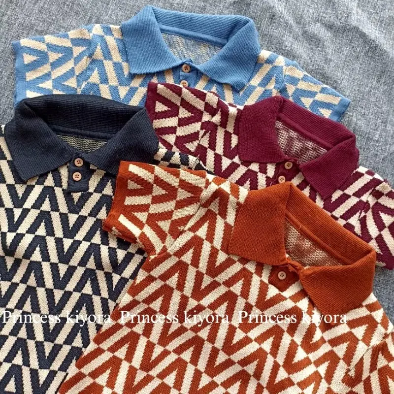 Atasan Polo Rajut Premium Motif V Unisex - Usia 1-6 Tahun - Fashion 1