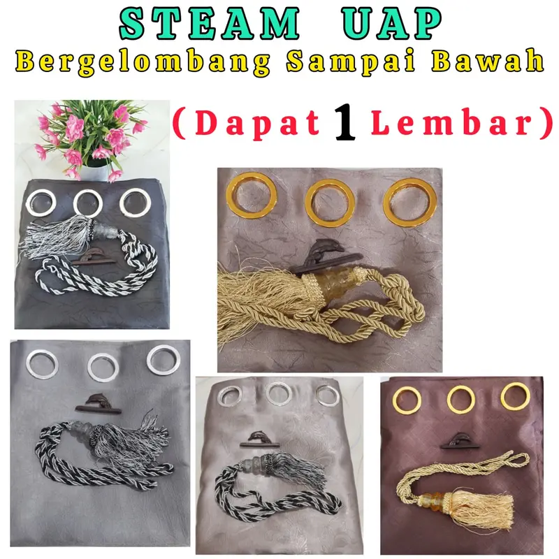(dapat 1 Lembar) BERPONI "STEAM UAP" gorden Blackout Embos Super Tebal gordyn korden kordeng horden hordeng tirai dilengkapi Poni Dibagian Bawahnya Abu Gold Abu 1