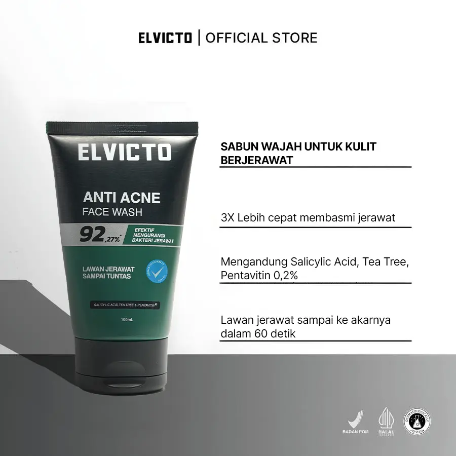 [NEW PACKAGING] ELVICTO ANTI ACNE FACE WASH | Facial Wash Pria untuk Kulit Berjerawat