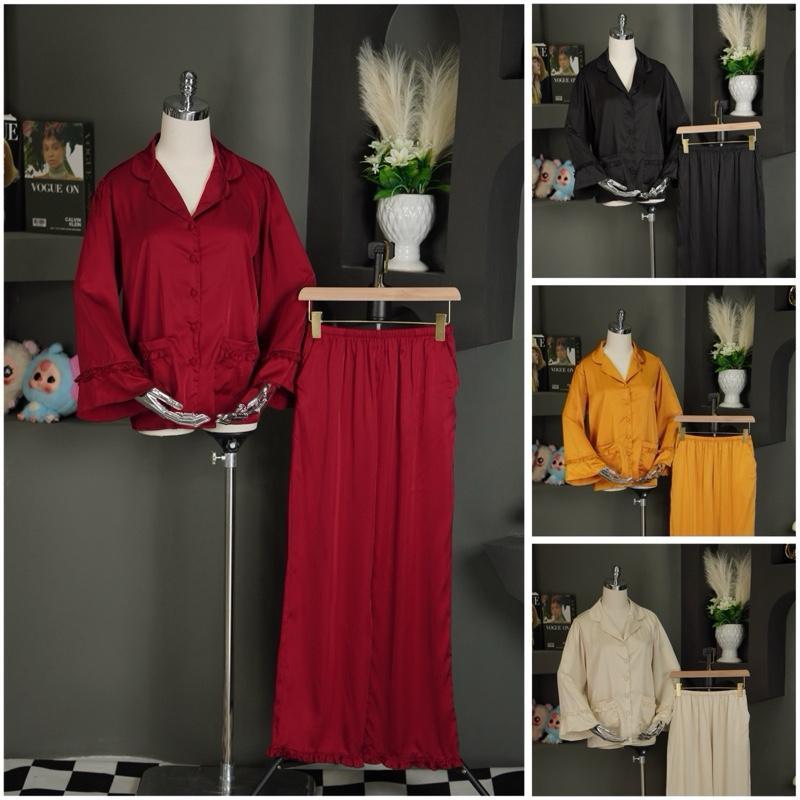 Freesize 65kg - Pijama Lụa Latin Cao Cấp - Tay rộng bèo tiểu thư - vải latin mát lạnh