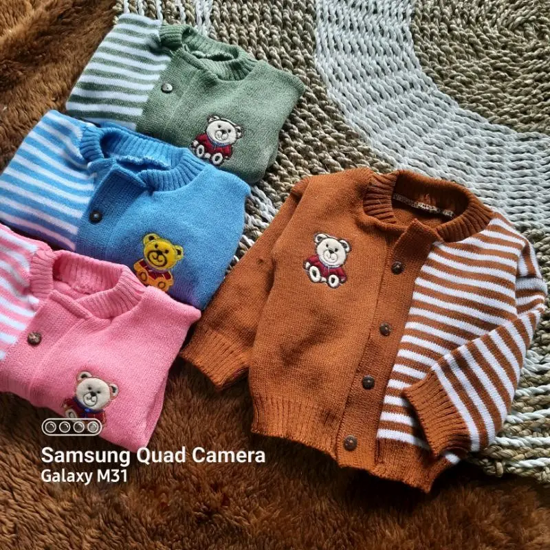 sweater jaket rajut bayi kombinasi polos salur BEAR