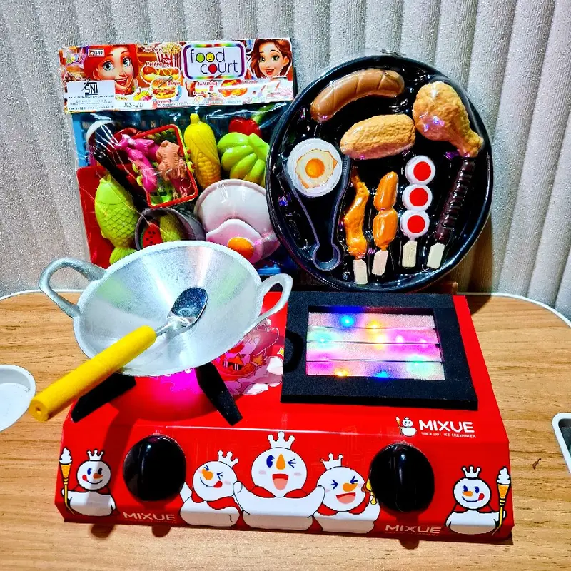 Mainan Masak Masakan Mini 1 Set Anak Hello Kitty dengan Kitchen Set Kompor Mini 2 Tungku dan Lampu LED - Toys dapur  miniatur mainan jualan Hadiah 6