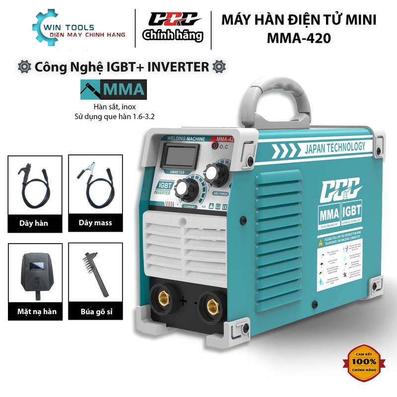 Máy hàn điện tử mini MMA420 GGG full phụ kiện que kéo que 1.6 - 3.2 ly. Lõi đồng giá tốt tiết kiệm điện - Bảo Hành 24 Tháng