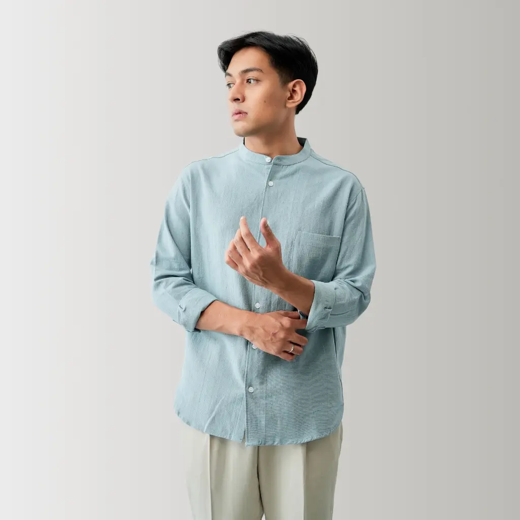 Kemeja Koko Pria Kerah Shanghai Panjang Polos Linen Oxford COZY DIVSOUTH