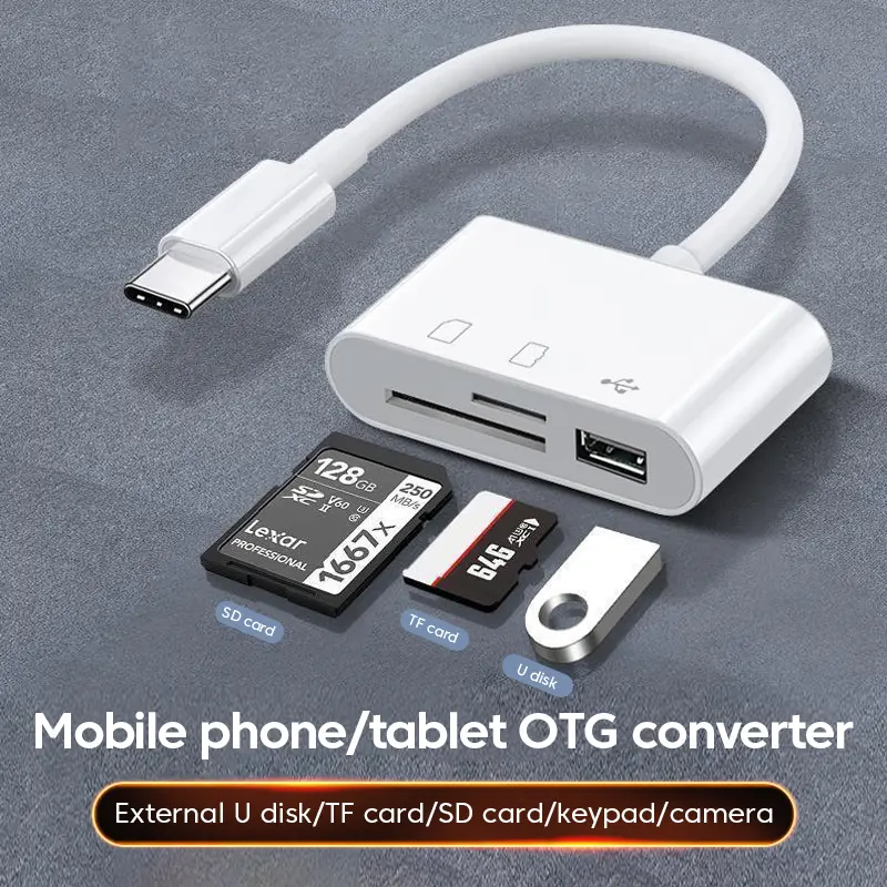 Bộ Chuyển Đổi loại C, Đầu đọc thẻ nhớ TF CF SD, Bộ Chuyển Đổi thẻ USB C, Máy viết OTG, Đầu đọc thẻ nhớ Nhớ Nhỏ gọn Flash USB-C, Tương thích với Macbook, Huawei, Samsung, IPad Pro, Máy đọc thẻ USB Type C 1