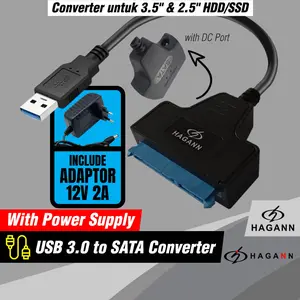 HAGANN CON-CC90 Kabel Converter SATA to USB 3.0 with Adaptor 12V 2A for HDD 3.5” 2.5” | Kabel Hardisk Eksternal – Garansi 1 Tahun