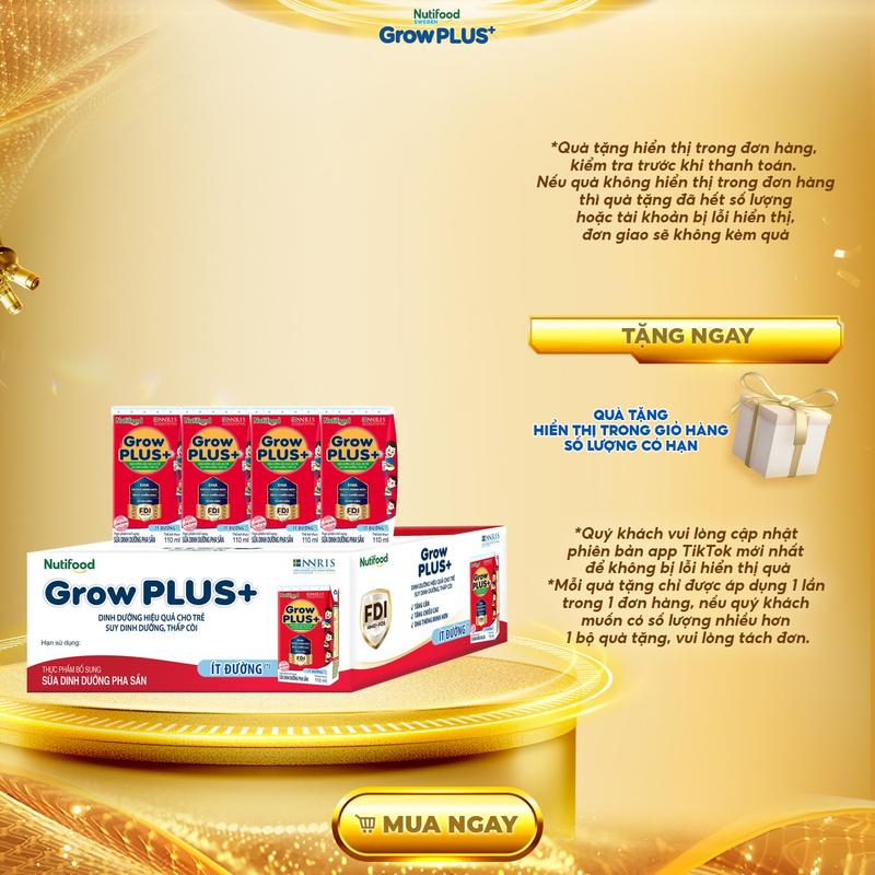 Thùng 24 hộp 110ml Sữa Bột Pha Sẵn Nutifood GrowPLUS+ Suy Dinh Dưỡng (Đỏ) Ít đường Men Vi Sinh Cho Bé - Hỗ trợ Tăng Cân, Tăng Chiều Cao