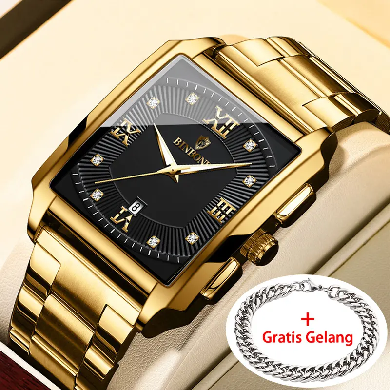 BINBOND Quartz Watch Luxury Business Watches Waterproof Luminous Stainless Steel Watch For Men