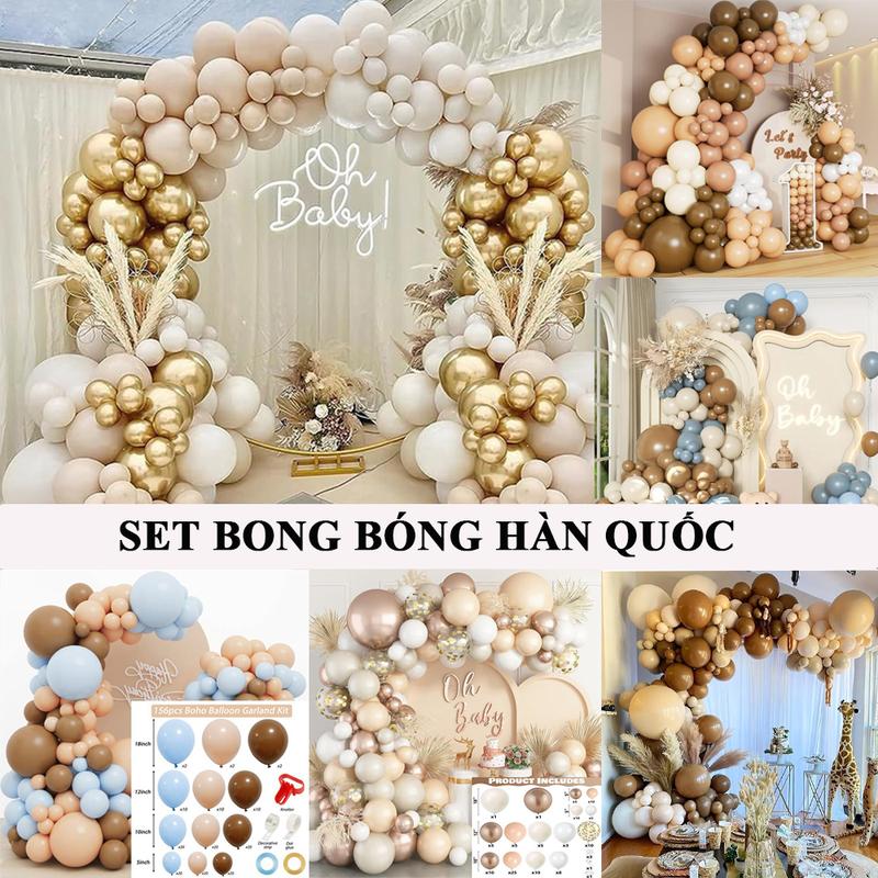 Set BB Bong Bóng Trang Trí Sinh Nhật Phong Cách Hàn Quốc Nhiều Màu Tặng Kèm Bơm Tay Băng Dính Dành Cho Bé Trai Bé Gái Và Người Lớn