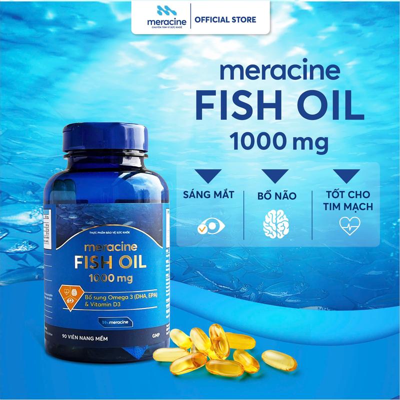 Dầu cá Omega 3 Alaska-Meracine Fish Oil tăng cường thị lực và sáng mắt, bổ sung DHA, EPA và vitamin E lọ 90 viên (Meracine Fish Oil)