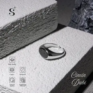 Stuffistalk – Cincin Dabi Set Minimalis Retro Silver Black Adjustable Copper Pria