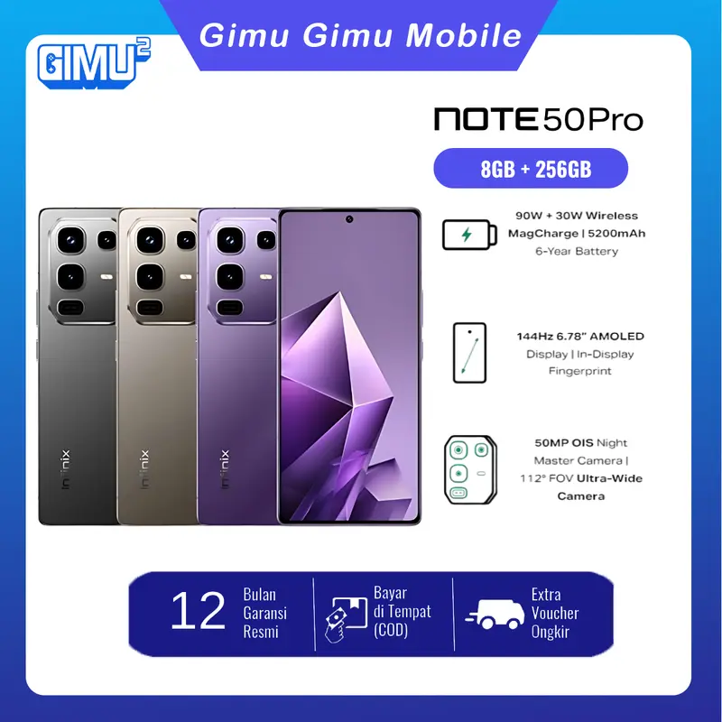 Infinix Note 50 Pro 8/256GB - Up to 16GB Extended RAM - Helio G100 Ultimate - 6.78” FHD+ Amoled - 50MP OIS - 5200 mAh - NFC