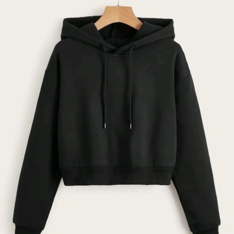 Sweater Crop Hoodie Wanita Fleece Lembut 2