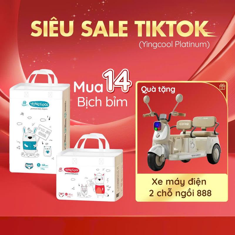 [ XE MÁY ĐIỆN 2 CHỖ NGỒI 888 - Combo 14b ] Bỉm YINGCOOL Size NB64/SD60/MD56/MQ50/L48/XL44/XXL42/XXXL40