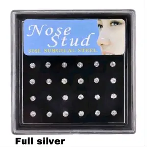 Anting Tindik Hidung Mata Isi 24pcs Silver Warna Warni Earrings