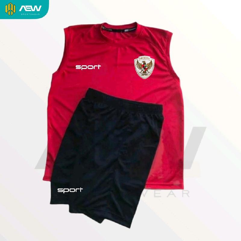 Setelan Olahraga Jersey Singlet Training Timnas Indonesia Home Away 2024  Grade Lokal Dryfit Set Merah XXL