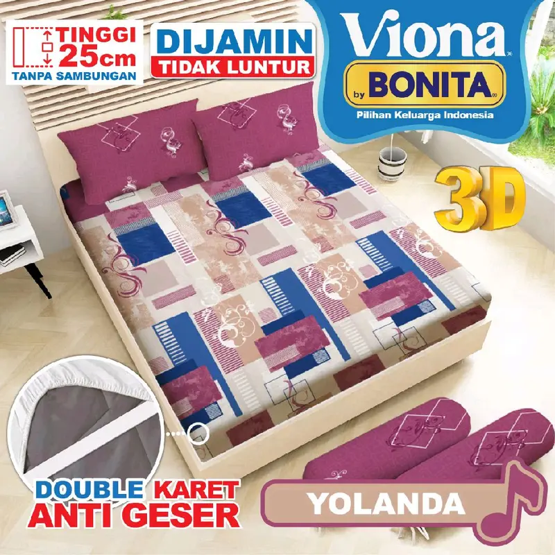 (TERMURAH BANTAL 2) VIONA by Bonita - Sprei BONITA King SIZE NO.1 (180x200) Tinggi 25 Ada Anti Slip 100% ORIGINAL [TERMURAH] SPREI BONITA BY VIONA | SPREI ASLI BONITA | SPREI VIONA | SPREI HALUS | SPREI NYAMAN | SPREI ORIGINAL BONITA 3