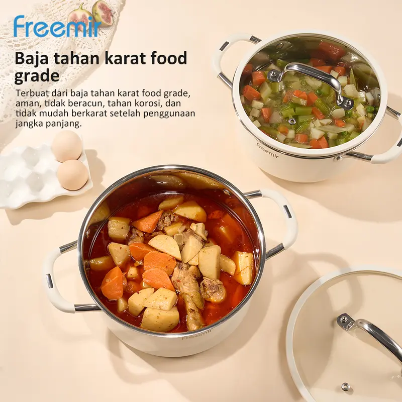 [LIVE] freemir Set Wajan Stainless 304 & 201 Food Grade Anti Karat BONUS KOMPOR LISTRIK 9 Pcs Beige 22/20/20/16/15cm Wajan Anti Lengket Alat Masak Penggorengan Lengkap Masak Gulai Kitchenware 2